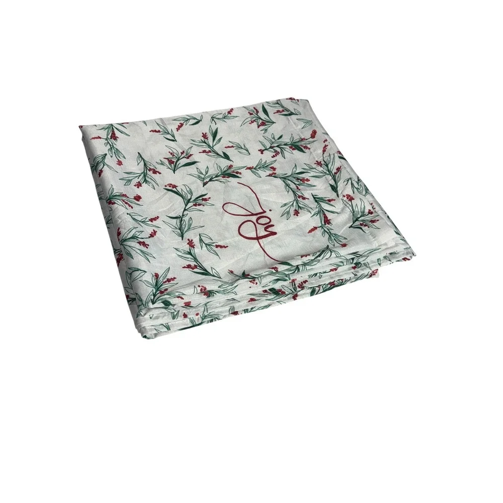 Peace & Joy Holiday Shower Curtain White Green Red Fabric Christmas Winter Print